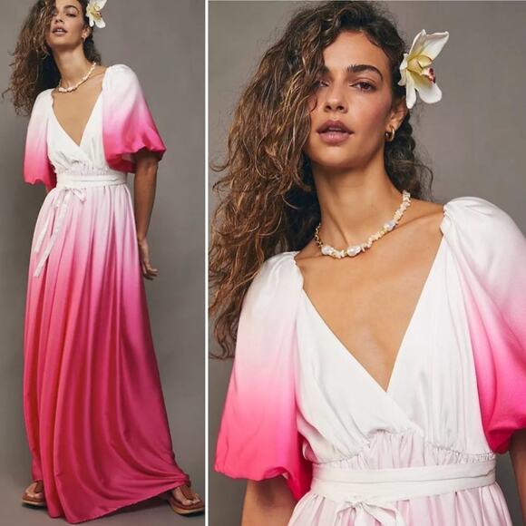 Delfi Collective x Free People Sofia Ombre Dip Dyed Puff Sleeve Maxi Dress - Picture 2 of 8